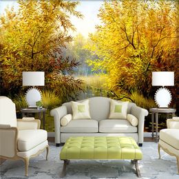 European Style Nature Landscape Yellow Forest 3D Mural Wallpaper Dining Room Living Room Sofa TV Backdrop 3D Mural Wall Covering