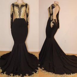 Sexy Black Prom Dresses Long Sleeves Keyhole Mermaid African Sweep Train Evening Gowns Black Girl Couple Day Plus Size Vestidos De Festa