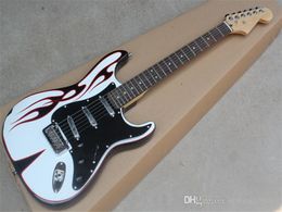 Factory custom Graffiti body Electric Guitar with Flame Pattern, Rosewood Fingerboard,Black Pickguard,can be changed