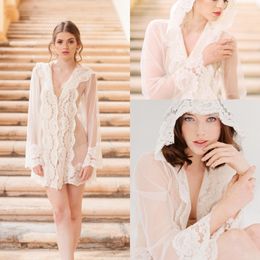 Newest Sheer Girlandaseriousdream Sleepwear Women Bathrobe Applique Long Sleeve V Neck Cloak Short Prom Bridesmaid Shawel