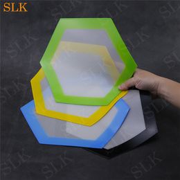 Hexagon shape silicone mat 13cm high quality glassfiber dab mat oil bho concentrate pads slick wax mats FDA approve