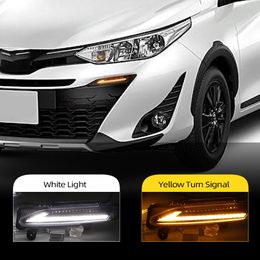 1 Pair DLR For Toyota Yaris 2017 2018 2019 LED Car Daytime Running Light Daylight driving yellow turn Fog lamp