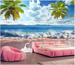 Wholesale-murals-Customized 3d wallpapers home decor Photo wall paper Beach Spray Hawaii Seascape Landscape Painting Coconut TV Background