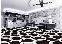 Black and white circle 3D floor painting waterproof wallpaper for bathroom wall