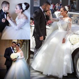 Illusion 2019 Lace Long Illusion Sleeves Wedding Dresses A Line Tulle Off Shoulders Sexy Backless Bridal Wedding Gowns Plus Size M82