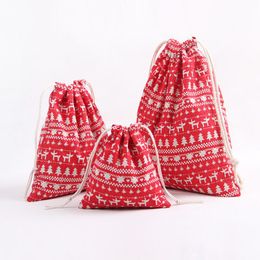 Christmas Linen Drawstring Bundle Bags Xmas Gift Storage Bag Cotton Linen Candy Tea Package Gift Wrap