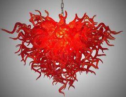 Lamps Red Colour LED Light Source Style Murano-Glass Chandeliers Home Decoration Indoor Lighting Glass Art Decor Hanging Chain Chandelier