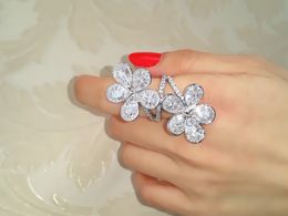 Vecalon Flower Promise Ring 925 sterling silver Diamond Big Engagement Wedding band rings for women Finger Jewellery