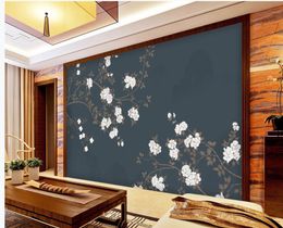 modern wallpaper for living room New Chinese style vintage plum art background wall