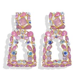 Wholesale- glittering popular fashion designer exaggerated Colourful rhinestone crystal geometrybox pendant stud earrings for women girls