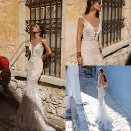 lian rokman mermaid wedding dresses 3d floral appliqued tulle lace sexy sheer v neck beach bridal gowns backless robe de marie