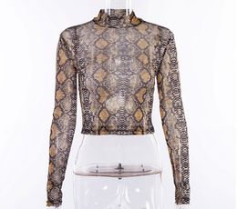 Women See-through Snake Skin Shirts Female Sexy Long Sleeve Tee Tops Women Clothing Casual T Shirt