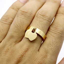 Wholesale-High Quality Classic English Letters Double Heart Titanium Stainless Steel Gold Silver Rings For Women Jewellery