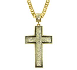 Large Bling Cross 3D Hip Hop Iced Out Religious Pendant Franco Chain Gold Silver Plated For Men Women Jewelry Fashion Gift GB1513