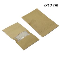 9x13cm kraft Paper Zipper Lock Bag with Clear Window for Dried Nuts Beans Food Grade Paper Package Zipper Nuts Snacks Packed Pouches