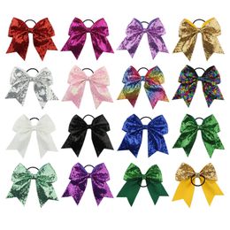 13 Color Girls Bowknot Ties Elastic Hairbands 8 Inch Swallowtail Rainbow Sequins Hair Bows Ring Big Bow Hair Rope Baby Hair Accessories M432