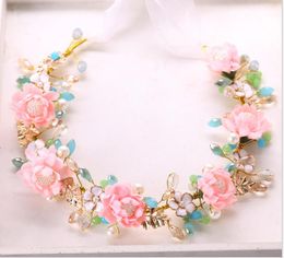 New bride handmade flower headdress pink headband big red dress accessories hair band bridal Jewellery