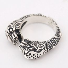 S925 sterling silver double-headed snake ring men and women retro sterling silver double-headed snake open ring adjustable opening