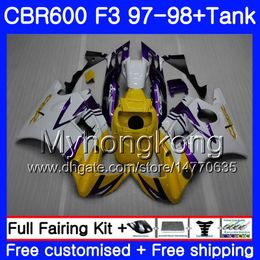 Body +Tank For HONDA CBR 600 FS F3 CBR600RR CBR 600F3 97 98 290HM.12 CBR600 F3 97 98 CBR600FS Yellow white new CBR600F3 1997 1998 Fairings