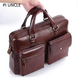 PIUNCLE Genuine Leather Vintage Briefcase Messenger Bags 14inch Laptop Large Capacity Shoulder Bag Big Handbag Soft Lether