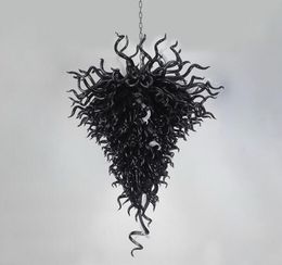 Lamps Contemporary Black Chandeliers Lighting Led Lamp Drop Shape Pendant Large Hand Blown Glass Flower Chandelier
