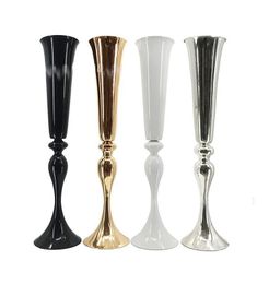 White/Black Metal Candle Holders Stand Flowers Trumpet Vase Candlestick Road Lead Candelabra Centre Pieces Wedding Decorations