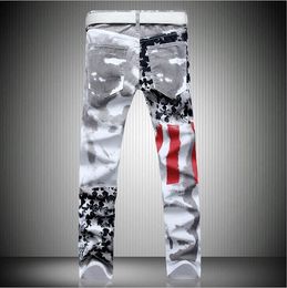 Fashion-Mens Designer Jeans Flag Printed Plus Size Denim Trousers with American Resilience Long Pants Fashion Clothing