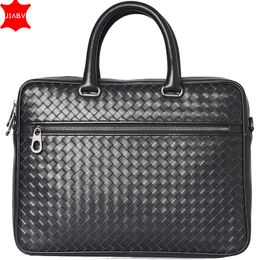 Men Bags Mini Briefcase Handbags Leather Laptop Bag Cowskin Genuine Leather Woven Commercial Business Men's Bags 2020 Small size