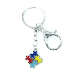 New Arrival Autism Charms Keychain Colorful Autism Awareness Jigsaw Puzzle Pieces Key Chain & Key Ring Jewelry