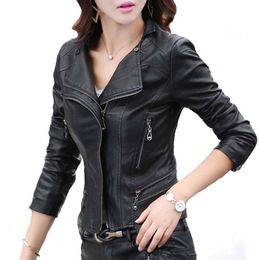 Wholesale- TANGNEST Plus Size M-5XL Fashion 2016 Autumn Winter Women Leather Coat Female Slim Rivet Leather Jacket Women's Outerwear WW