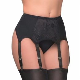 Sexy 6-Metallschnallen-Träger, Spitzen- und Mesh-Strumpfbänder mit Spitzensaum, Damen-Dessous, Strapsgürtel, elastischer Gürtel S-XXL (ohne Strümpfe), Rot, Weiß