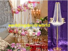 New style wedding acrylic table centerpiece Table crystal chandelier flower stand Gold or sliver flower arch stand wedding decoration dec336