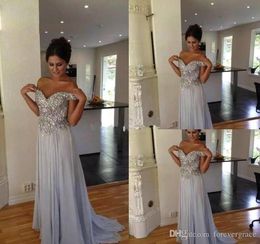 2019 Silver Sequined Prom Dress Off Shoulder Long Chiffon Formal Holidays Wear Graduation Evening Party Gown Custom Made Plus Size