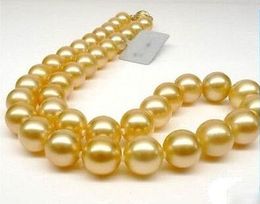 Genuine huge 18 "round 10-9mm gold South Sea pearl necklace 14K gold brooch