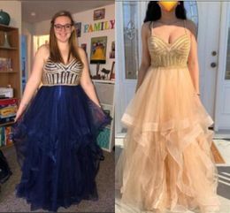 Sequins Prom Dresses With Straps Tiered Ruffle Tulle Vestidos Sweet 16 Quinceanera Pageant Dress Yong Girls Wear Lace Up Back Evening Gowns