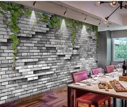 3d murals wallpaper for living room Personalized three-dimensional brick 3d wallpapers wall green vine cafe background wall