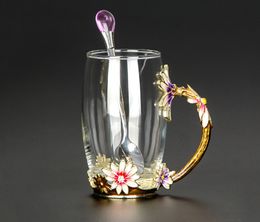 Hot salesCreative Heat Resistant crystal glass mug, Enamel Glass Mug,Flower Tea Set Coffee Cup, Water Milk Coffee Drinkware For Gift