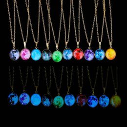 11 Styles Luminous Glow in the dark Necklace Moon Glass Cabochon Necklaces Pendants Sweater Chain Charms Jewelry For Women Girls