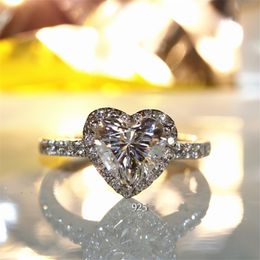 Lovers Heart Shape ring 1ct Diamond 925 Sterling silver Promise Engagement wedding band ring for women men Jewellery