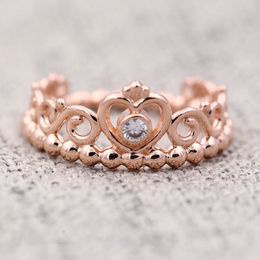 -Heiße Neue 925 Sterling Silber Ring Rose Gold Prinzessin Crown mit Kristall Ring Weibliche Hochzeit Geschenk Exquisite Schmuck