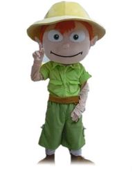 2019 High quality a boy mascot costume with a green shirt and a yellow hat for sale