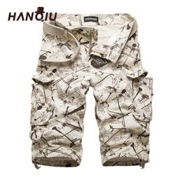 Hanqiu Baumwolle Herren Cargo-Shorts Mode Camouflage Männliche Shorts Multi-tasche Casual Camo Freien Tolling Homme Kurze PantsQ190330