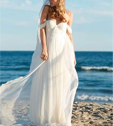 Setwell Womens' White Ivory Strapless A-line Beach Wedding Dress Off the Shoulder Pleated Bridal Gown