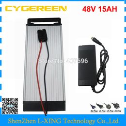 750W 48V 15AH electric bike battery 48V Rear Rack battery 48volt ebike lithium ion battery with 20A BMS 54.6v 2A charger