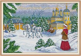 Waiting in the snow home cross stitch kit ,Handmade Cross Stitch Embroidery Needlework kits counted print on canvas DMC 14CT /11CT