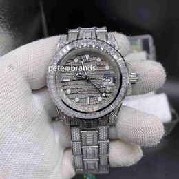 TOP Quality Men's ETA2836 Watches Iced out Diamond Watch 40MM Silver 904 Stainless Steel case Side of Diamond Face Watch Auto255I