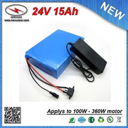 High Quality PVC Cased 350W Electric Bike Battery 24V 15Ah built in 2200mah 18650 cell 15A BMS + 2A Charger FREE SHIPPING