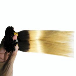 Hot Black And Blonded Virgin Indian Straight Remy Hair 100s Keratin fusion Pre Bonded Nail U TIP Remy Hair Extensions Virgin Straight