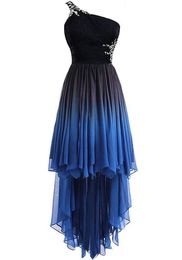 New Sexy 2019 Ombre One Shoulder Crystals Prom Dresses Hi-Lo Gradient Backless Chiffon Homecoming Gown Cocktail Evening Party Gown QC1334