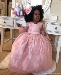 Layers Pink Ball Gown Formal Girl Pageant Dresses Princess Flowers Hand Made Butterfly Long Flower Girl Dress Party Prom Gowns For Kids